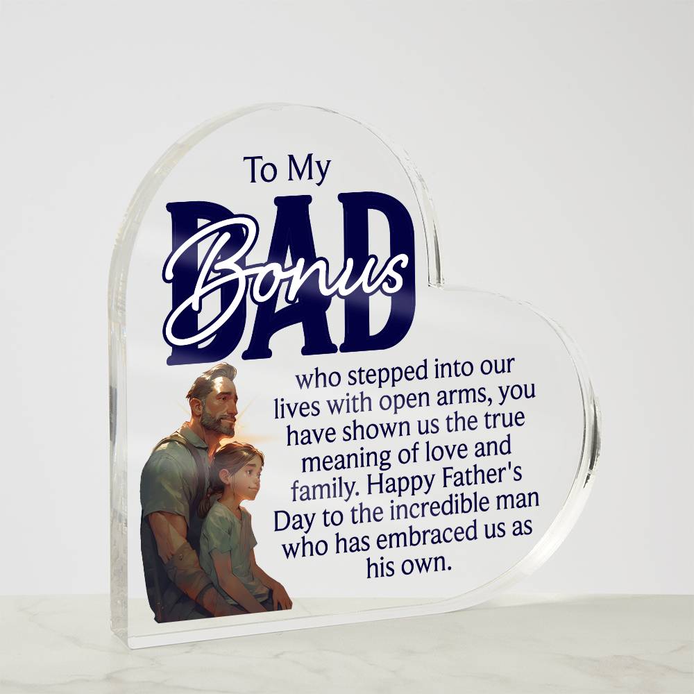 To a Bonus Dad Printed Heart Shaped Acrylic Plaque-Express Your Love Gifts