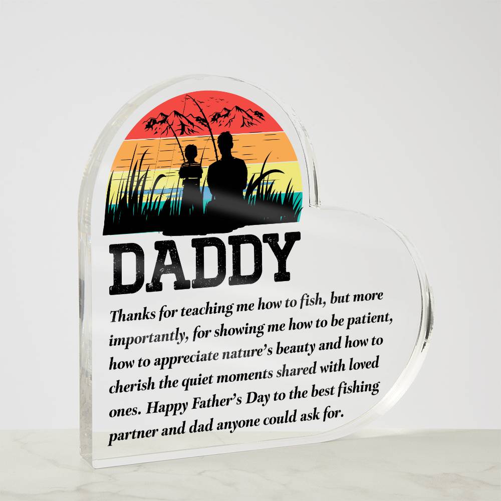 Fishing Daddy Printed Heart Shaped Acrylic Plaque-Express Your Love Gifts