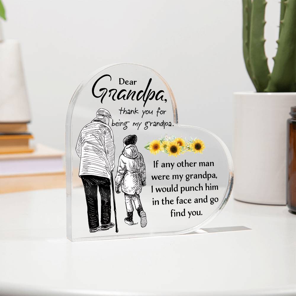 Dear Grandpa Thank You Printed Heart Shaped Acrylic Plaque-Express Your Love Gifts