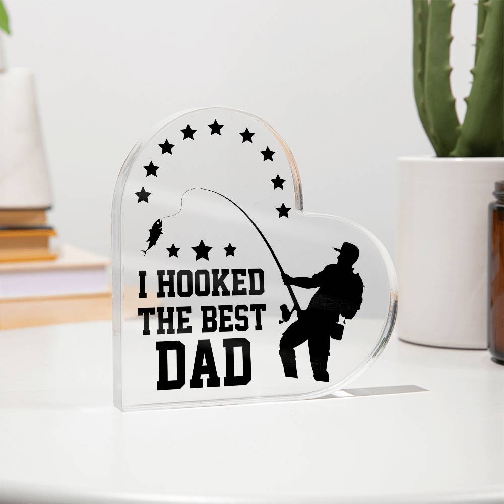 Fishing Dad Printed Heart Shaped Acrylic Plaque-Express Your Love Gifts