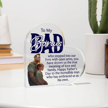 To a Bonus Dad Printed Heart Shaped Acrylic Plaque-Express Your Love Gifts