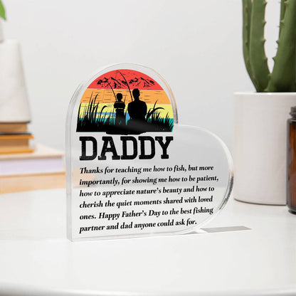 Fishing Daddy Printed Heart Shaped Acrylic Plaque-Express Your Love Gifts