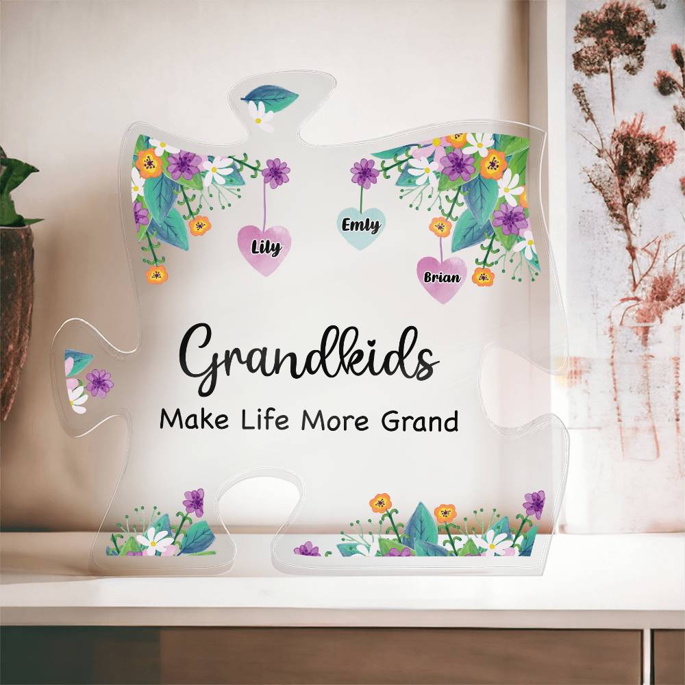 Grandkids Make Life More Grand Printed Acrylic Puzzle Plaque-Express Your Love Gifts