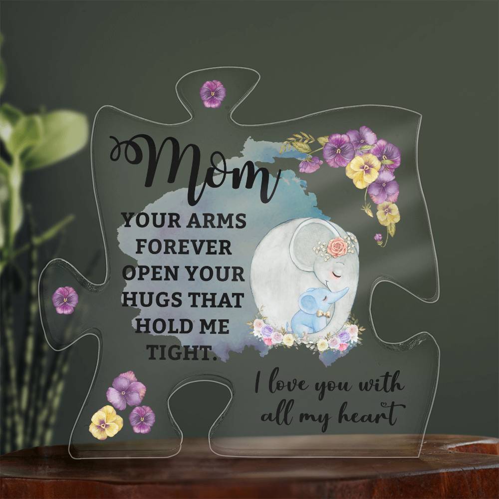 To My Mom Your Arms Forever Printed Acrylic Puzzle Plaque-Express Your Love Gifts