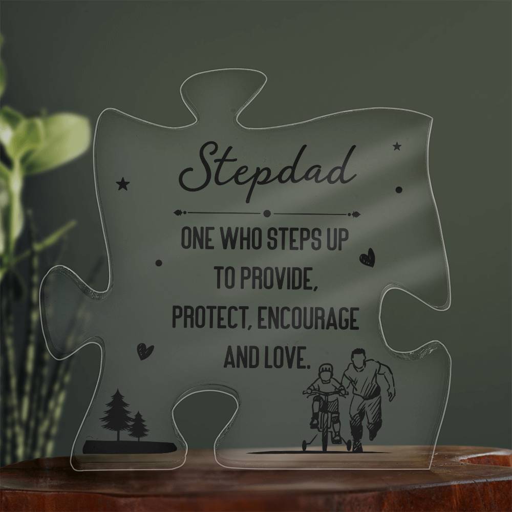 To My Stepdad One Who Steps Up Printed Acrylic Puzzle Plaque-Express Your Love Gifts