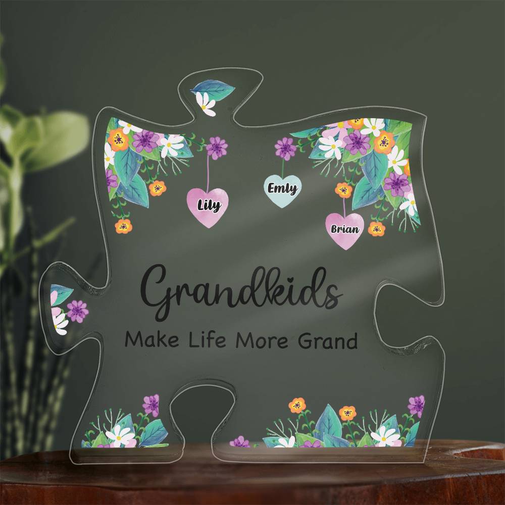 Grandkids Make Life More Grand Printed Acrylic Puzzle Plaque-Express Your Love Gifts