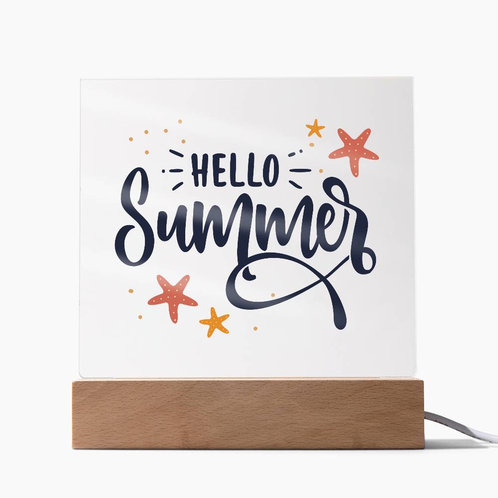 Hello Summer Printed Square Shaped Acrylic Plaque-Express Your Love Gifts