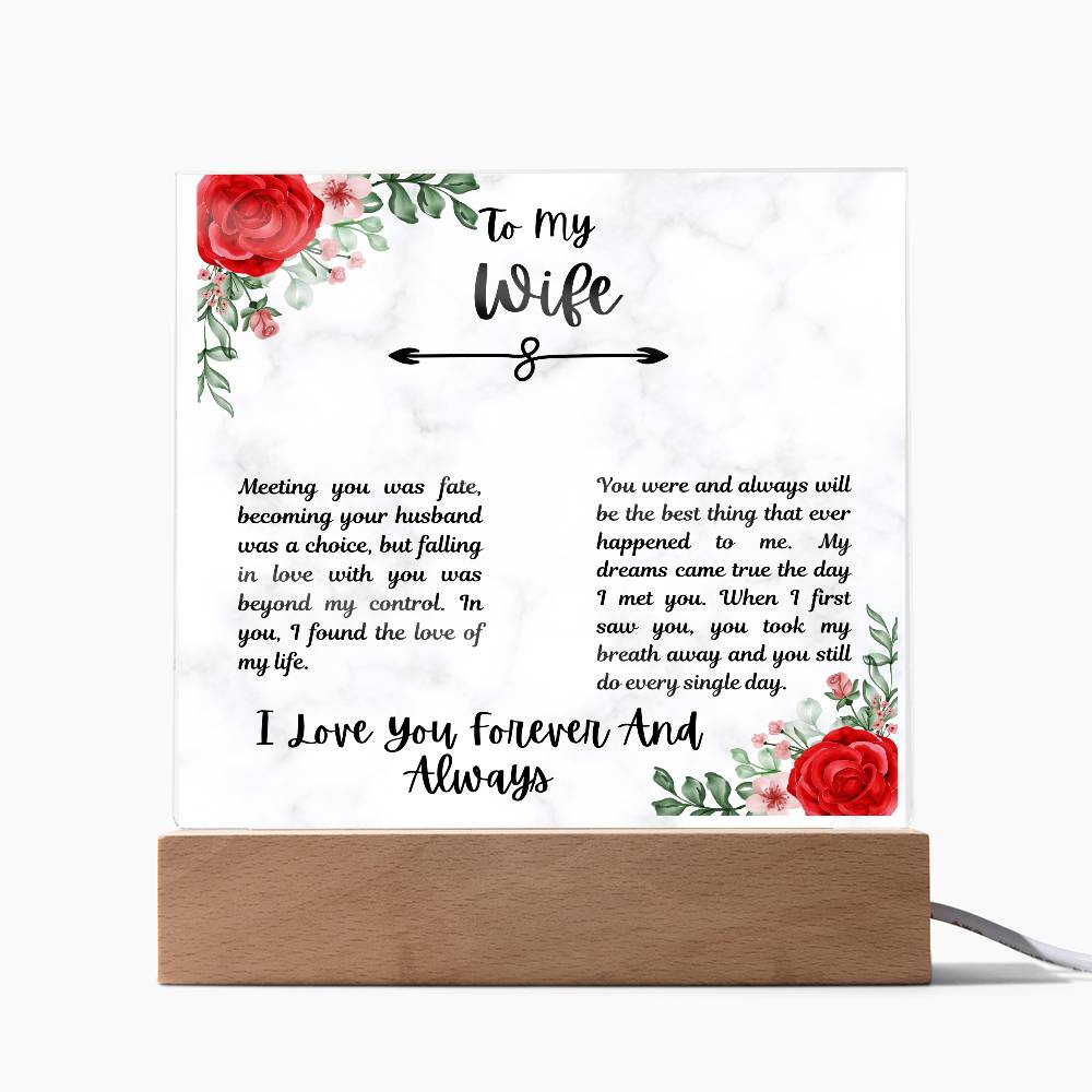 To My Wife I Love You Forever and Always Printed Square Shaped Acrylic Plaque-Express Your Love Gifts