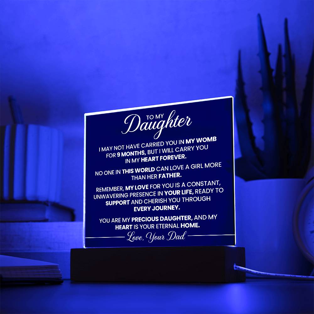 To Daughter From Dad In My Heart Forever Printed Square Shaped Acrylic Plaque-Express Your Love Gifts