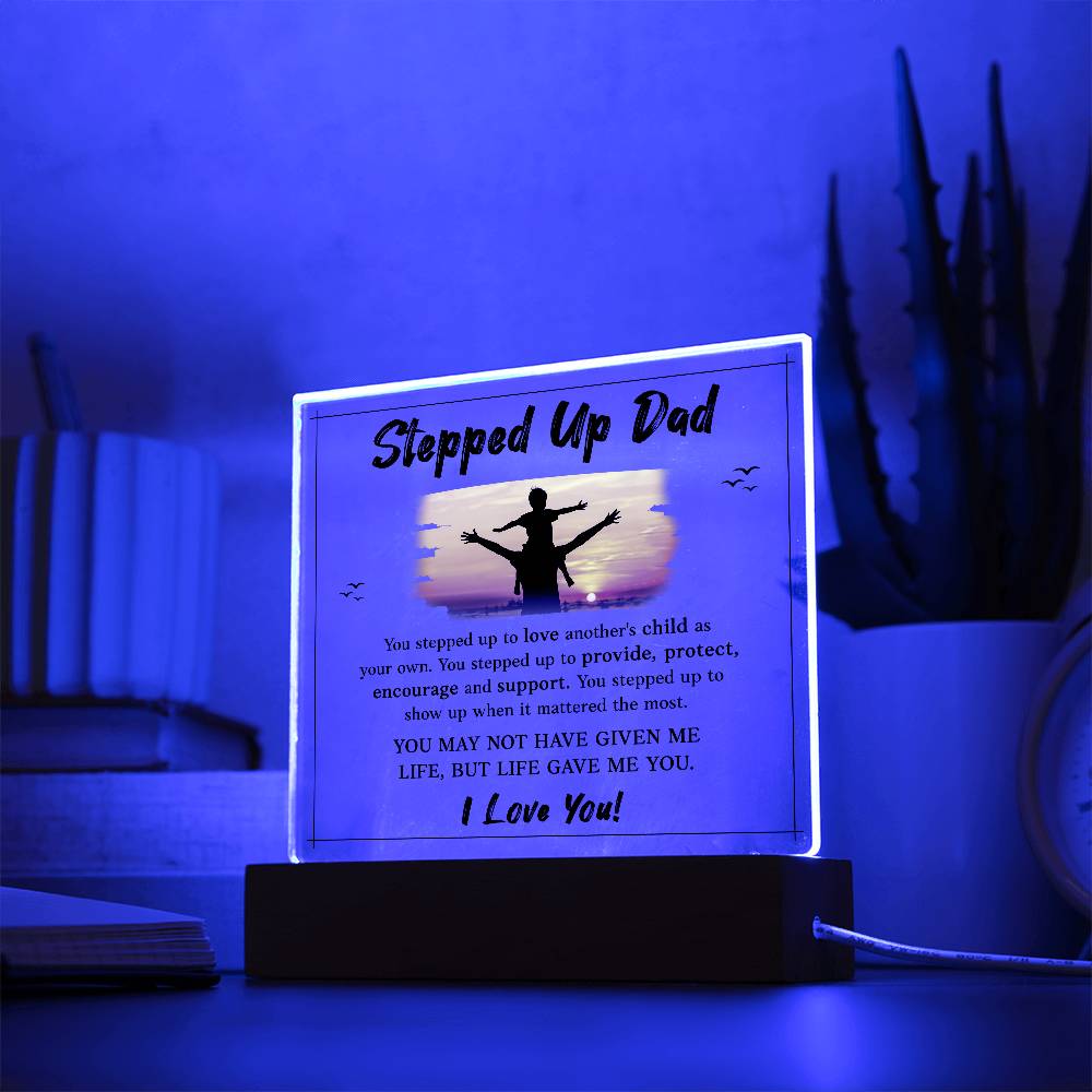 Stepped Up Dad Printed Square Shaped Acrylic Plaque-Express Your Love Gifts