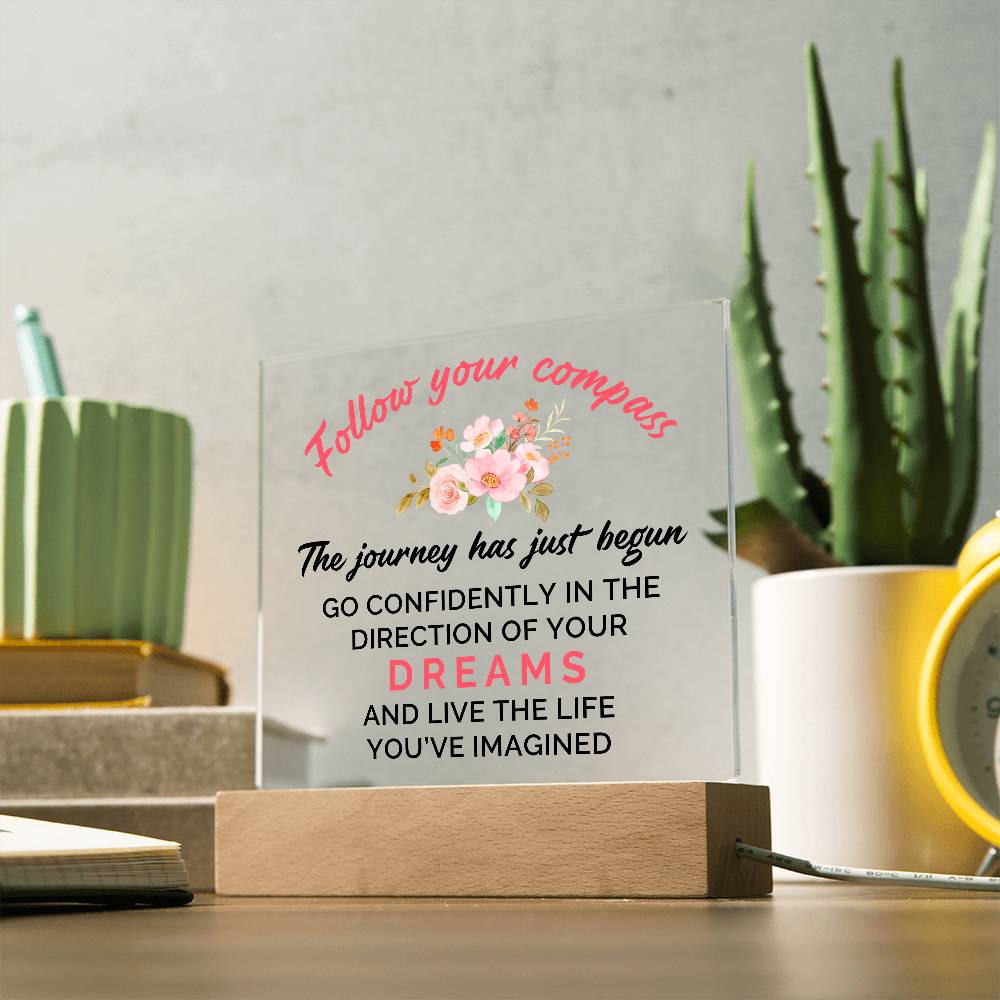 Follow Your Compass Printed Square Shaped Acrylic Plaque-Express Your Love Gifts