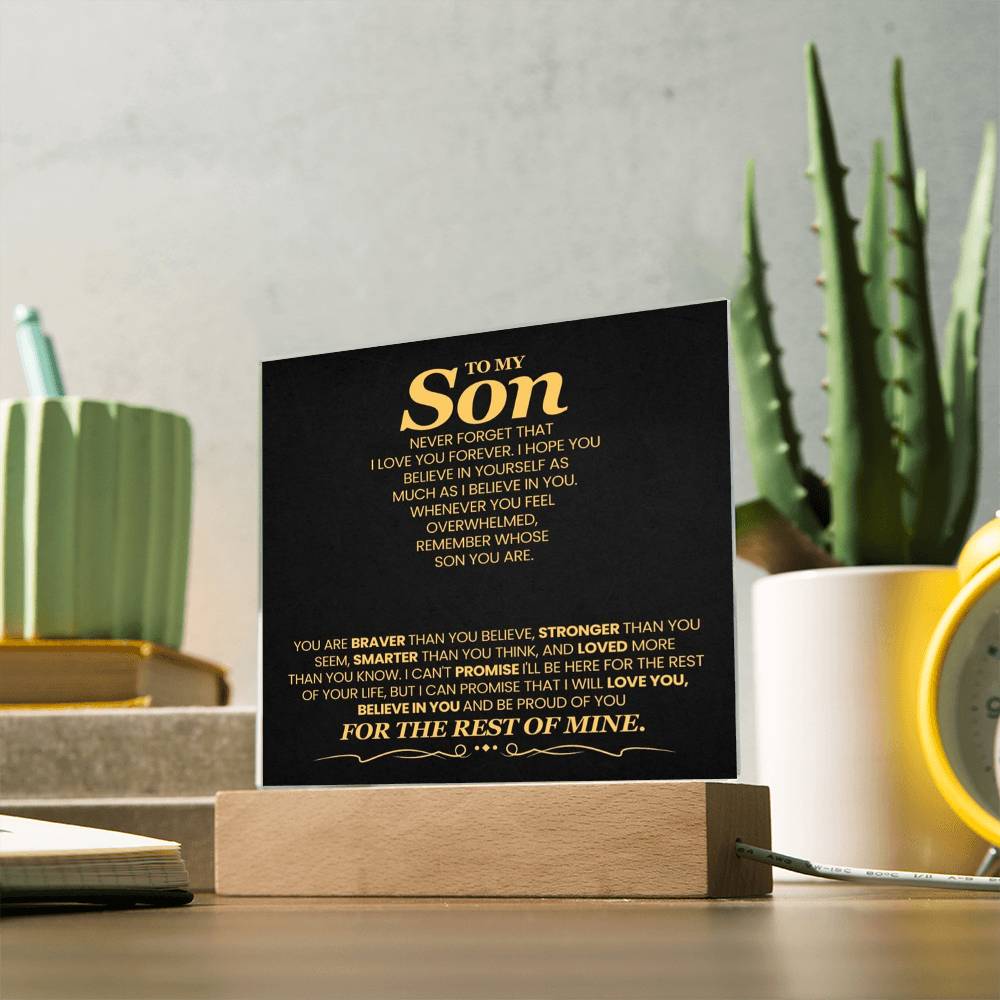 To My Son You Are Braver Than You Believe Printed Square Shaped Acrylic Plaque-Express Your Love Gifts