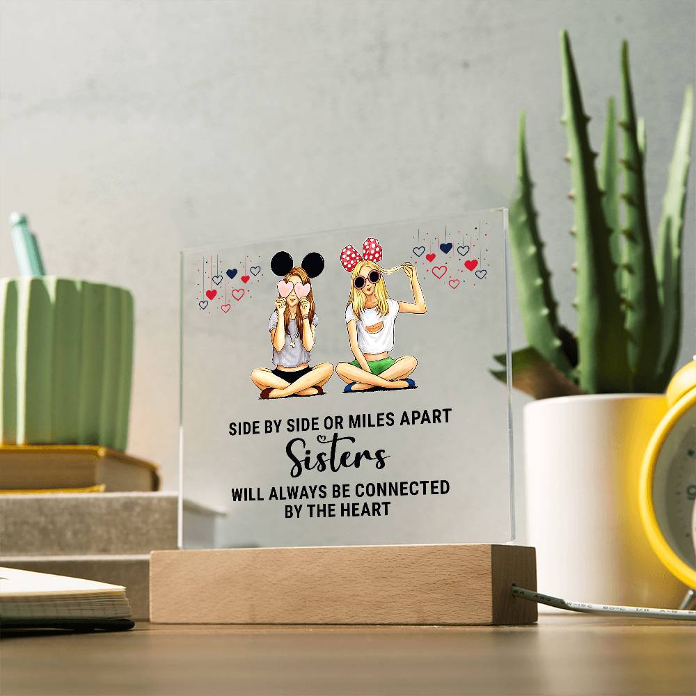 Sisters Side by Side Printed Square Shaped Acrylic Plaque-Express Your Love Gifts