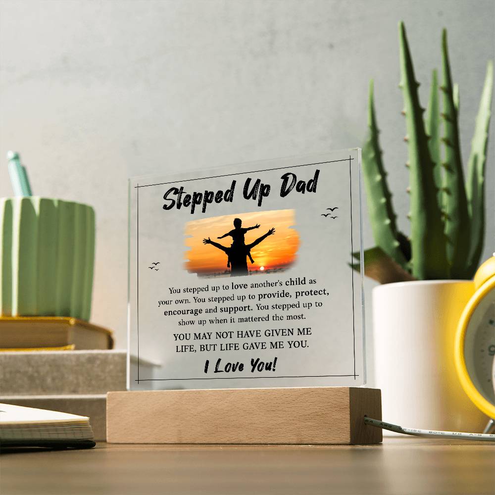 Stepped Up Dad Printed Square Shaped Acrylic Plaque-Express Your Love Gifts