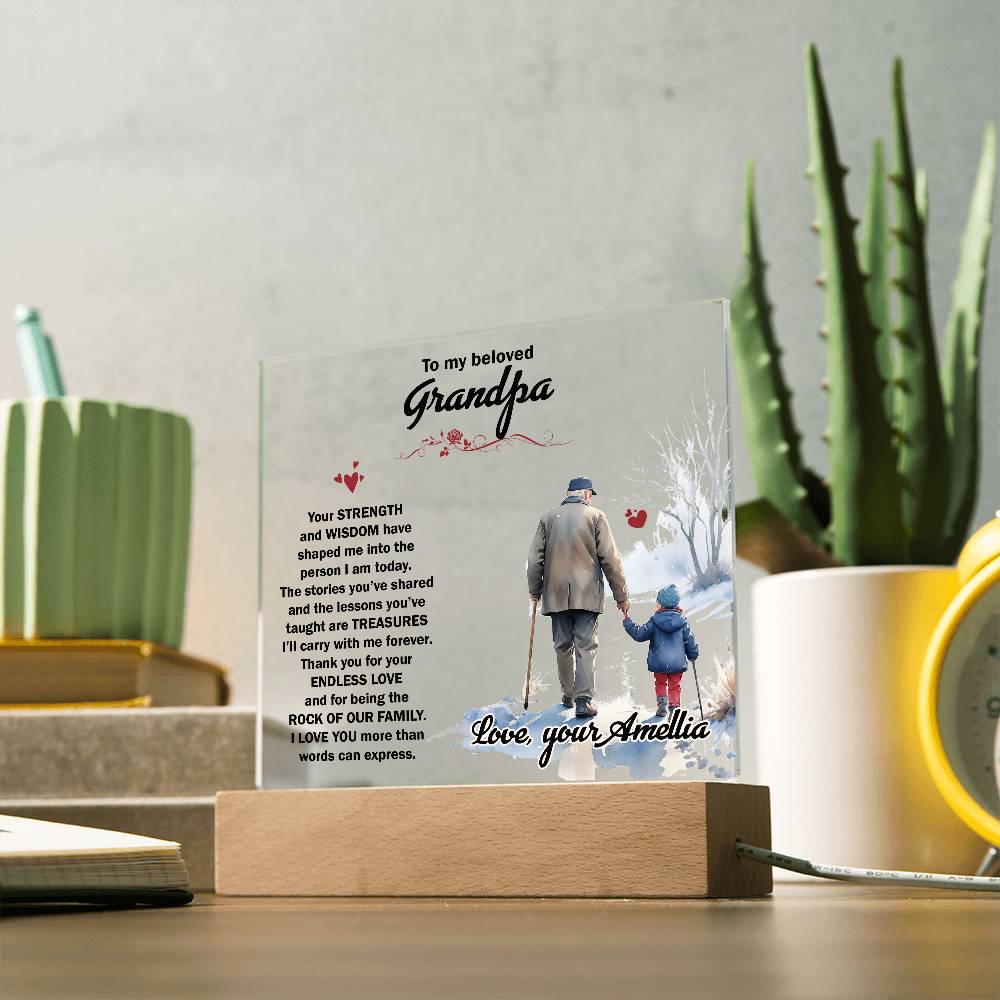 To My Beloved Grandpa Printed Square Shaped Acrylic Plaque-Express Your Love Gifts
