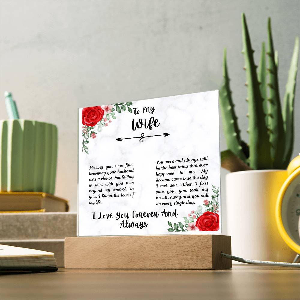 To My Wife I Love You Forever and Always Printed Square Shaped Acrylic Plaque-Express Your Love Gifts
