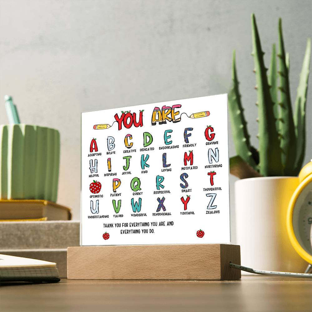 Teacher's ABC Printed Square Shaped Acrylic Plaque-Express Your Love Gifts