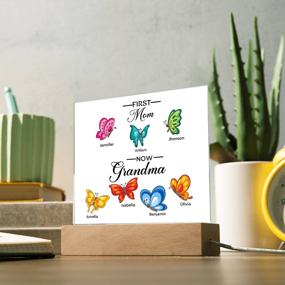 First Mom Now Grandma Printed Square Shaped Acrylic Plaque-Express Your Love Gifts