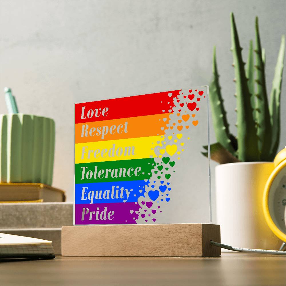LGBTQLove Respect Fre Printed Square Shaped Acrylic Plaque edom Tolerance Equality Pride-Express Your Love Gifts