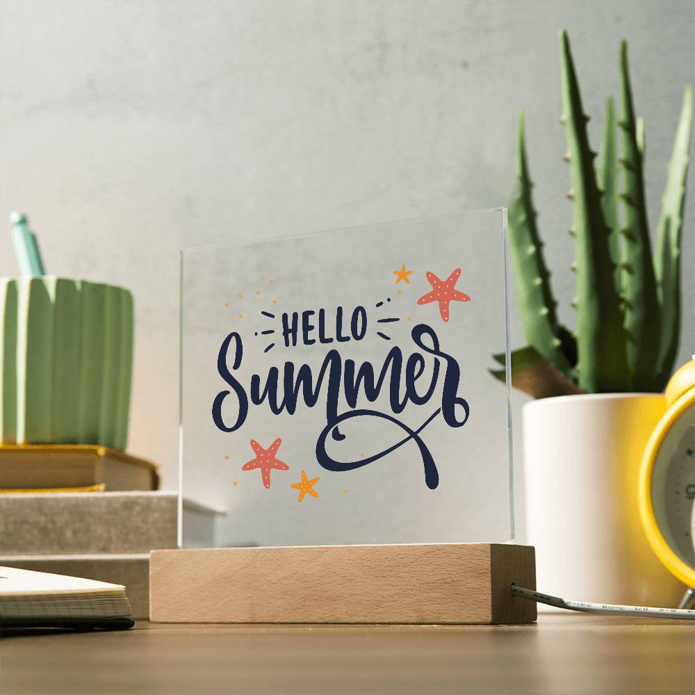 Hello Summer Printed Square Shaped Acrylic Plaque-Express Your Love Gifts