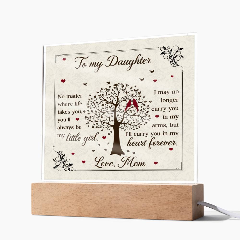 To My Daughter From Mom Little Girl Heart Forever Printed Square Shaped Acrylic Plaque-Express Your Love Gifts