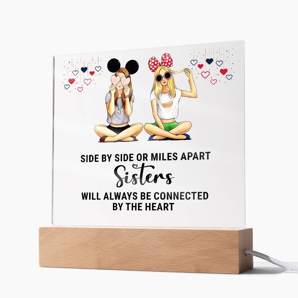 Sisters Side by Side Printed Square Shaped Acrylic Plaque-Express Your Love Gifts