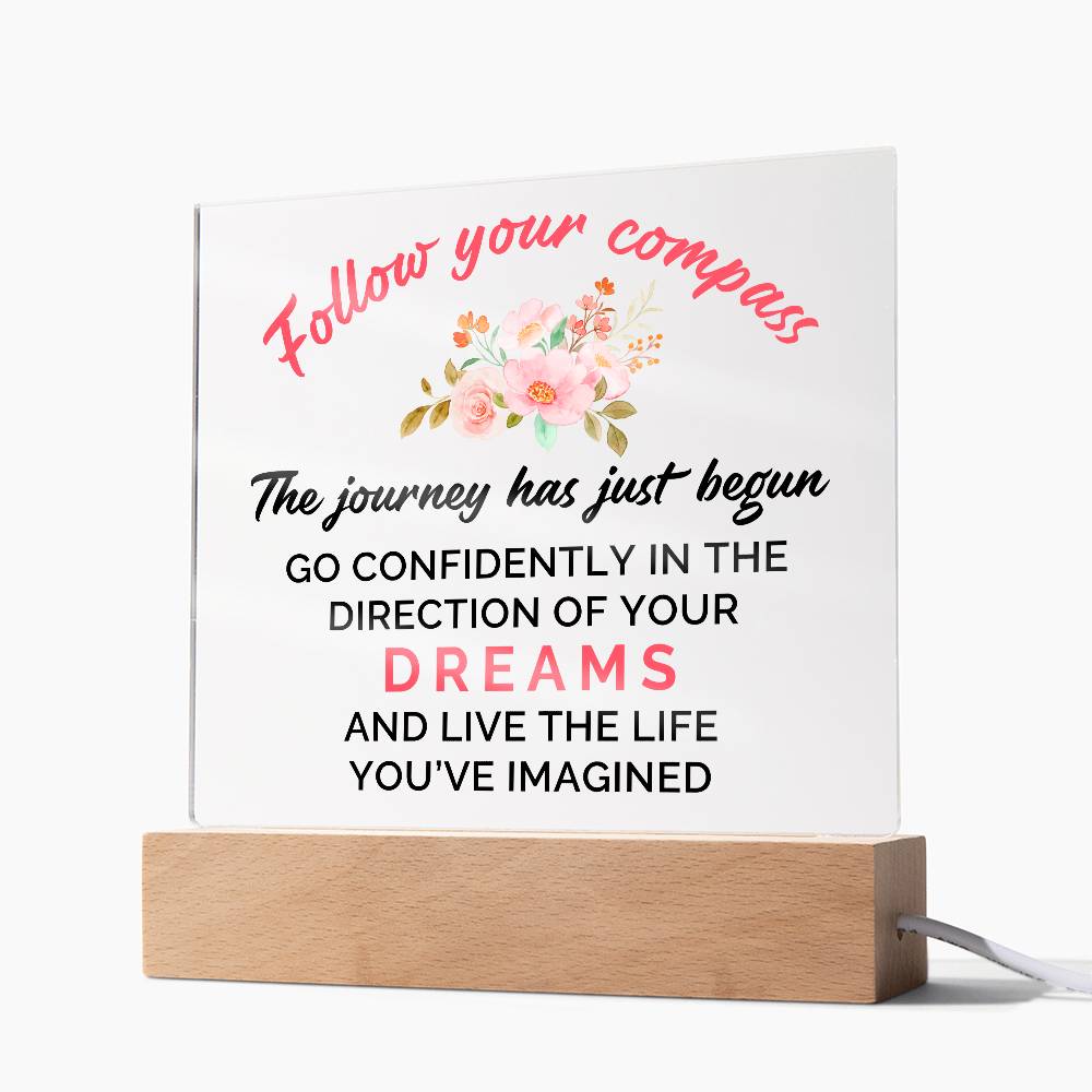 Follow Your Compass Printed Square Shaped Acrylic Plaque-Express Your Love Gifts
