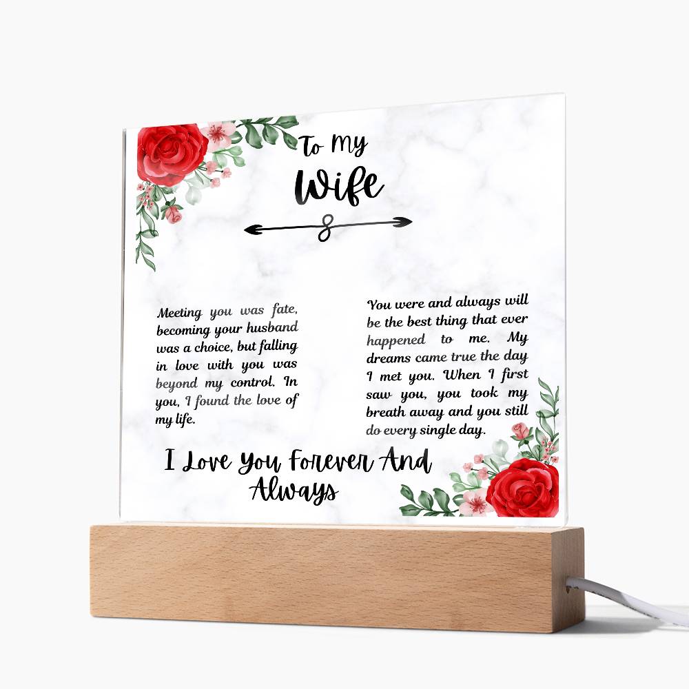 To My Wife I Love You Forever and Always Printed Square Shaped Acrylic Plaque-Express Your Love Gifts