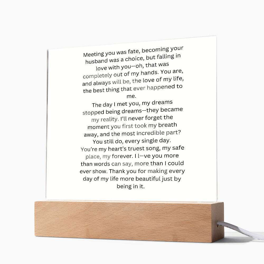 To My Wife Meeting You Was Fate Printed Square Shaped Acrylic Plaque-Express Your Love Gifts