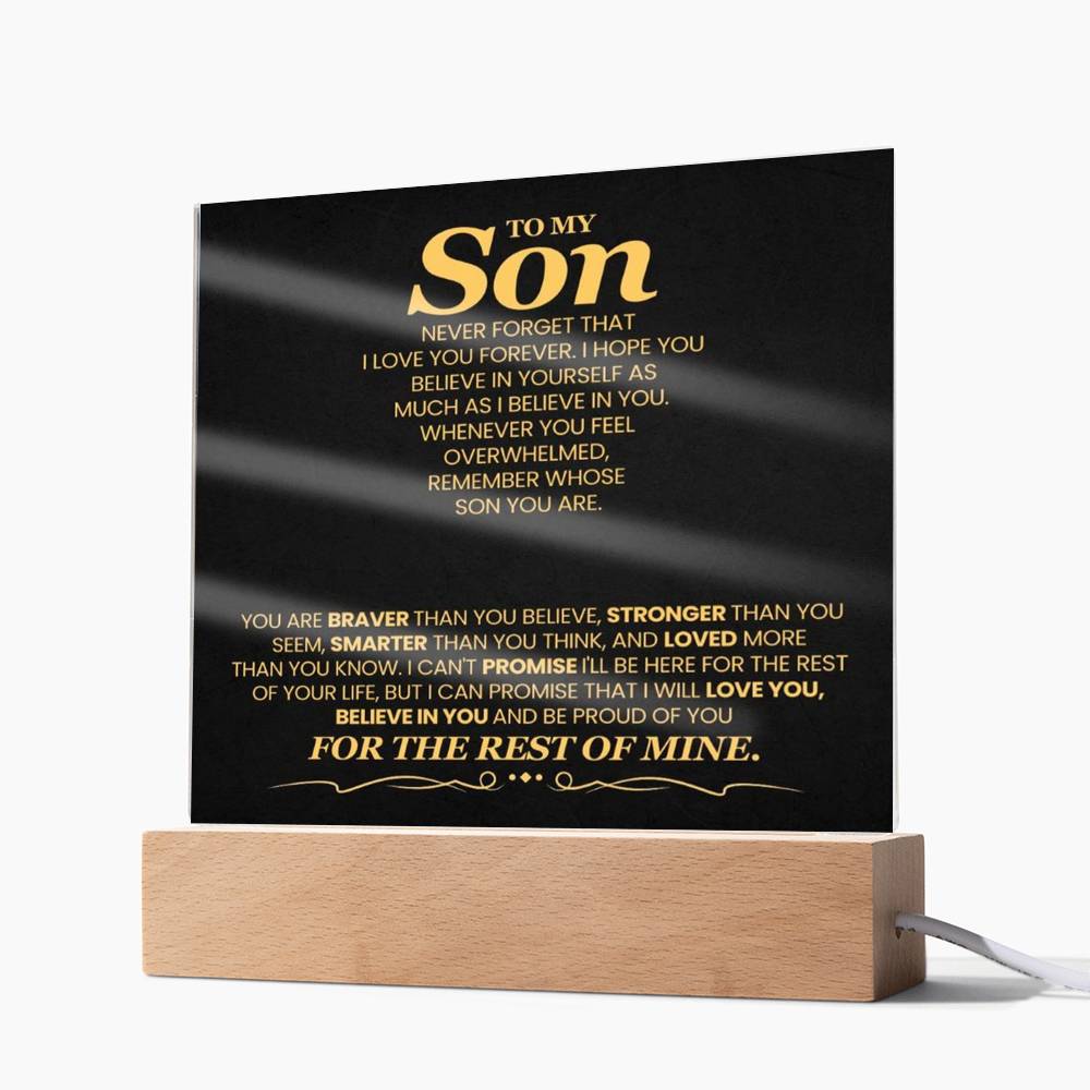 To My Son You Are Braver Than You Believe Printed Square Shaped Acrylic Plaque-Express Your Love Gifts