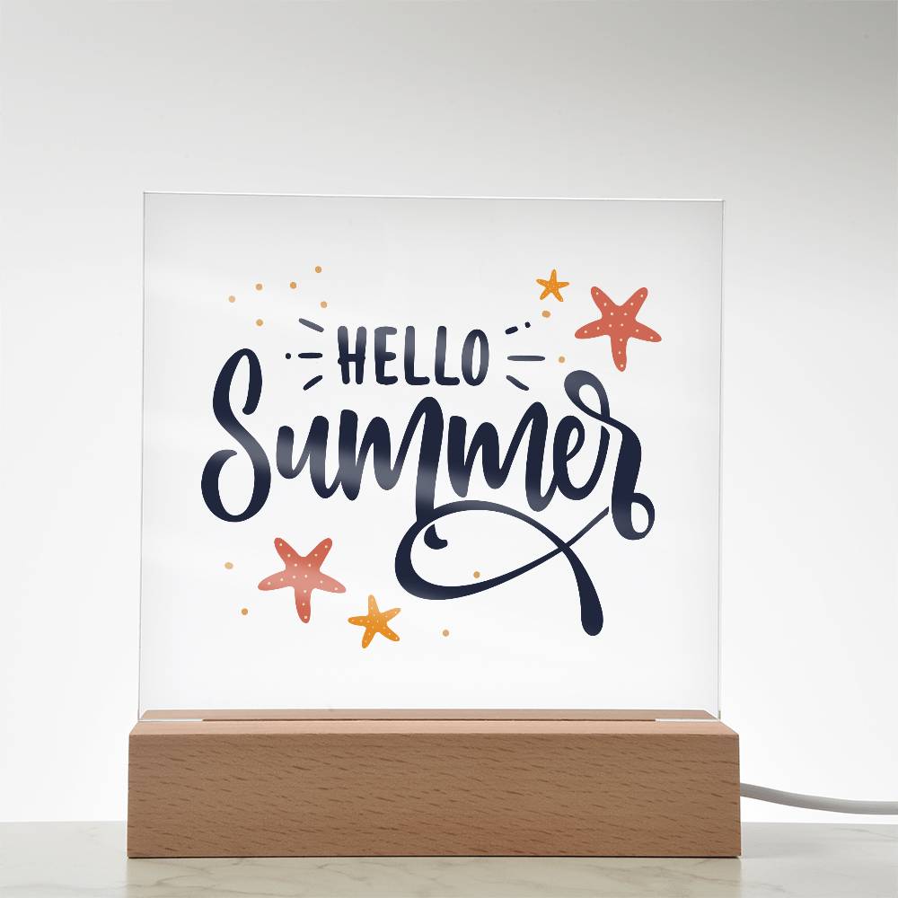 Hello Summer Printed Square Shaped Acrylic Plaque-Express Your Love Gifts