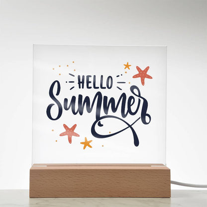 Hello Summer Printed Square Shaped Acrylic Plaque-Express Your Love Gifts