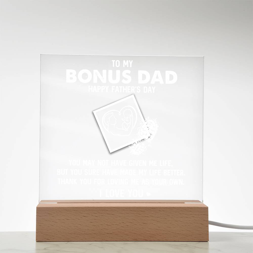 To My Bonus Dad HappyPrinted Square Shaped Acrylic Plaque Father's Day-Express Your Love Gifts