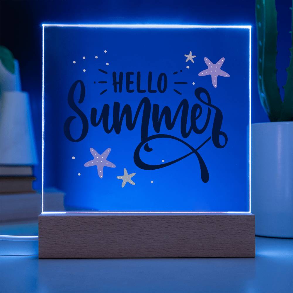 Hello Summer Printed Square Shaped Acrylic Plaque-Express Your Love Gifts