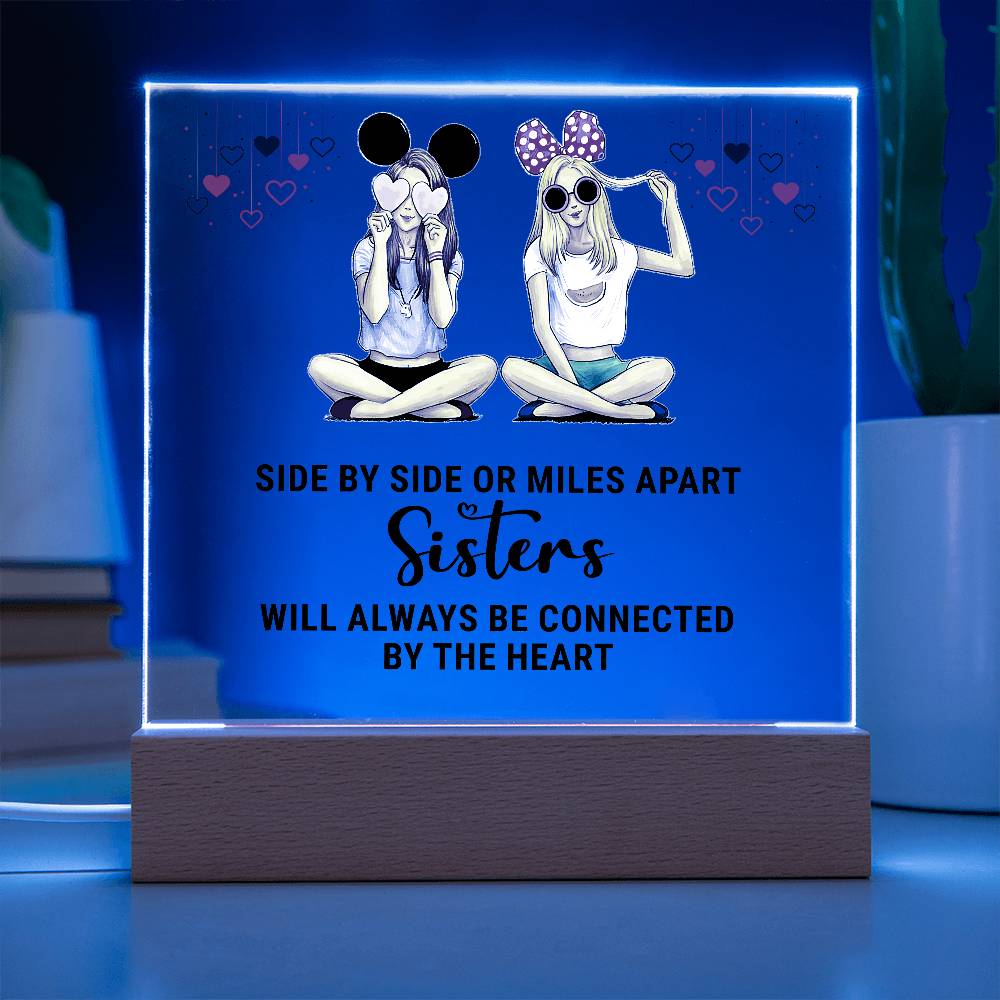 Sisters Side by Side Printed Square Shaped Acrylic Plaque-Express Your Love Gifts