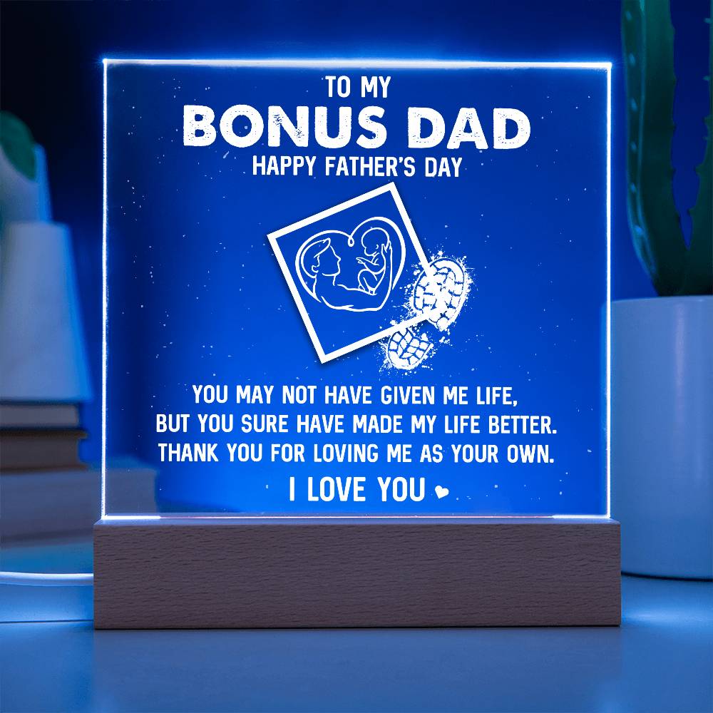 To My Bonus Dad HappyPrinted Square Shaped Acrylic Plaque Father's Day-Express Your Love Gifts