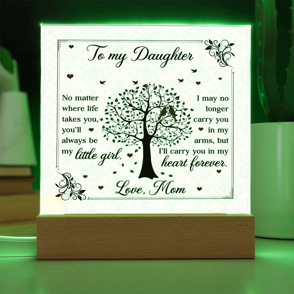 To My Daughter From Mom Little Girl Heart Forever Printed Square Shaped Acrylic Plaque-Express Your Love Gifts