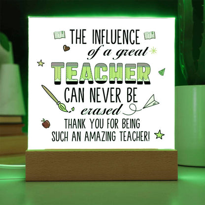 Teacher Can Never Be Erased Printed Square Shaped Acrylic Plaque-Express Your Love Gifts