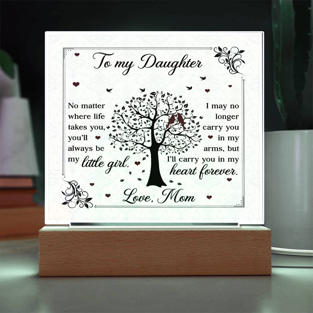 To My Daughter From Mom Little Girl Heart Forever Printed Square Shaped Acrylic Plaque-Express Your Love Gifts