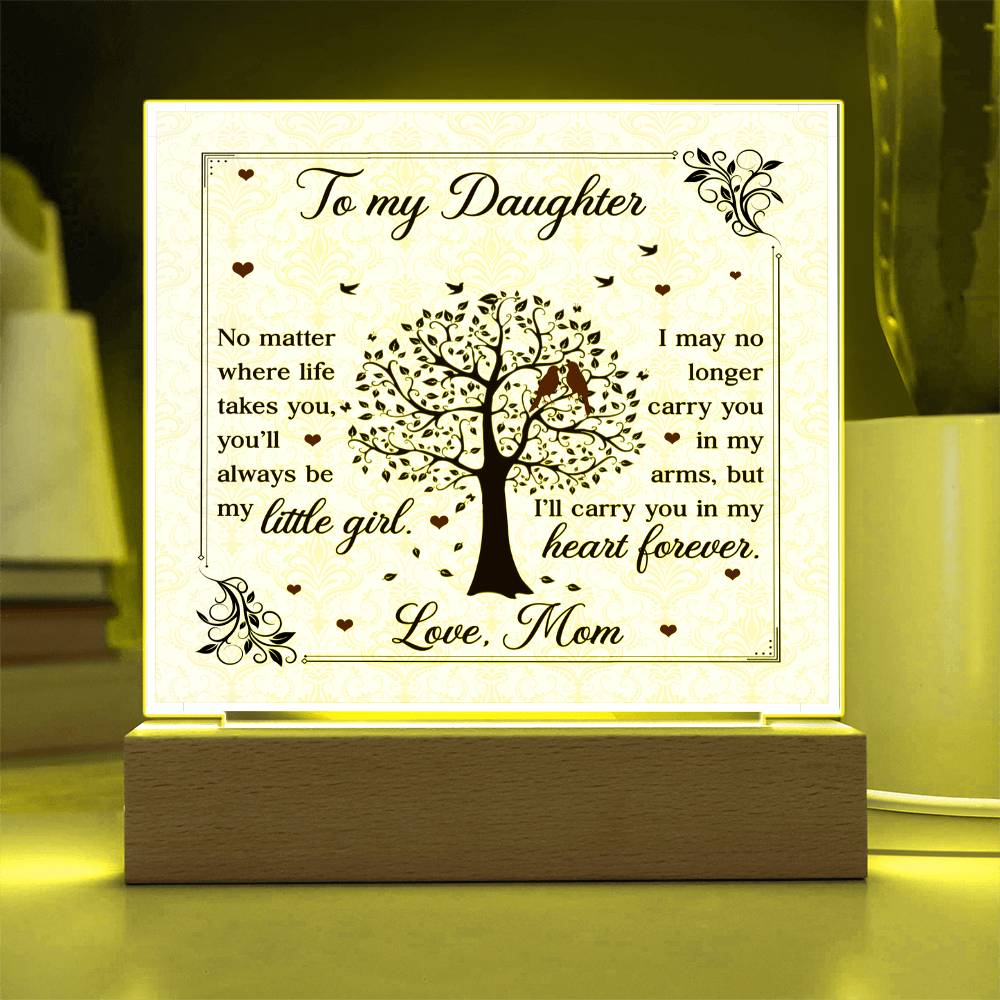To My Daughter From Mom Little Girl Heart Forever Printed Square Shaped Acrylic Plaque-Express Your Love Gifts