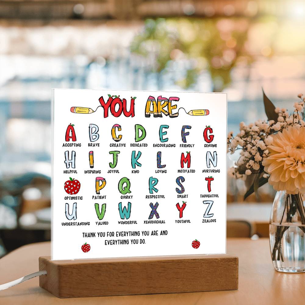 Teacher's ABC Printed Square Shaped Acrylic Plaque-Express Your Love Gifts