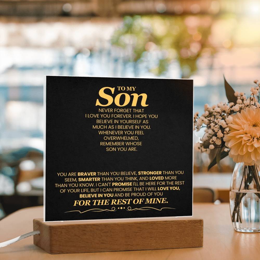 To My Son You Are Braver Than You Believe Printed Square Shaped Acrylic Plaque-Express Your Love Gifts