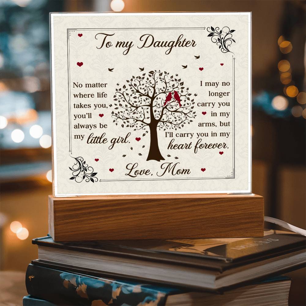 To My Daughter From Mom Little Girl Heart Forever Printed Square Shaped Acrylic Plaque-Express Your Love Gifts