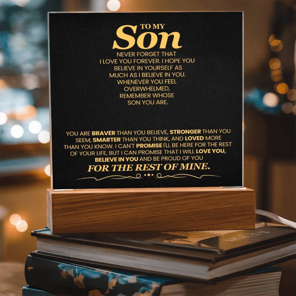 To My Son You Are Braver Than You Believe Printed Square Shaped Acrylic Plaque-Express Your Love Gifts