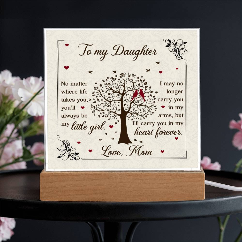 To My Daughter From Mom Little Girl Heart Forever Printed Square Shaped Acrylic Plaque-Express Your Love Gifts