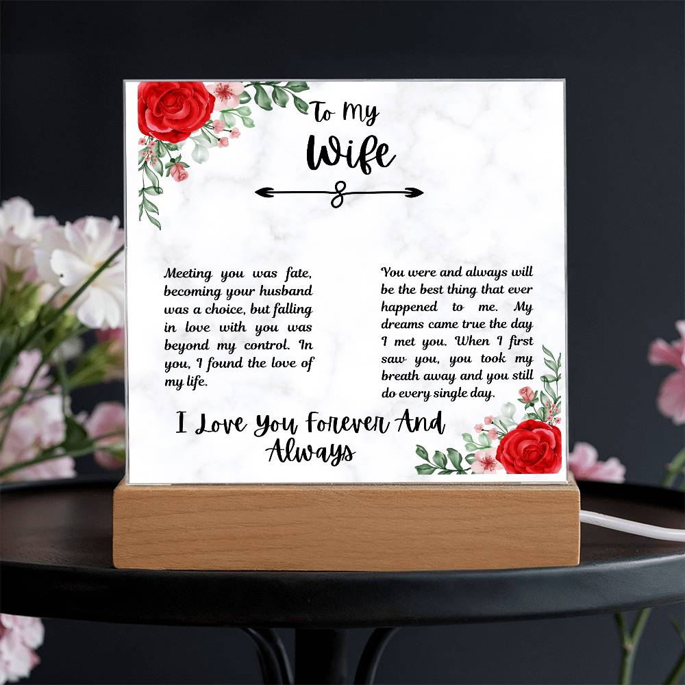 To My Wife I Love You Forever and Always Printed Square Shaped Acrylic Plaque-Express Your Love Gifts
