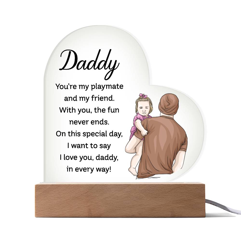 Daddy Playmate Friend Printed Heart Shaped Acrylic Plaque-Express Your Love Gifts