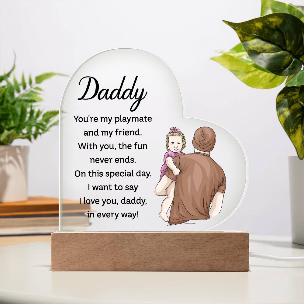 Daddy Playmate Friend Printed Heart Shaped Acrylic Plaque-Express Your Love Gifts