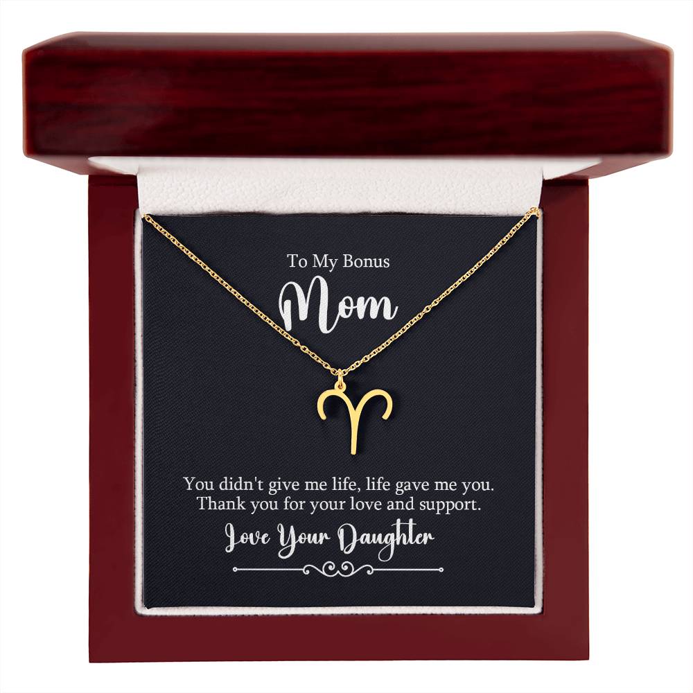 To My Bonus Mom Life Give Me You Zodiac Sign Necklace, Stainless Steel or 18K Gold Adjustable Chain-Express Your Love Gifts
