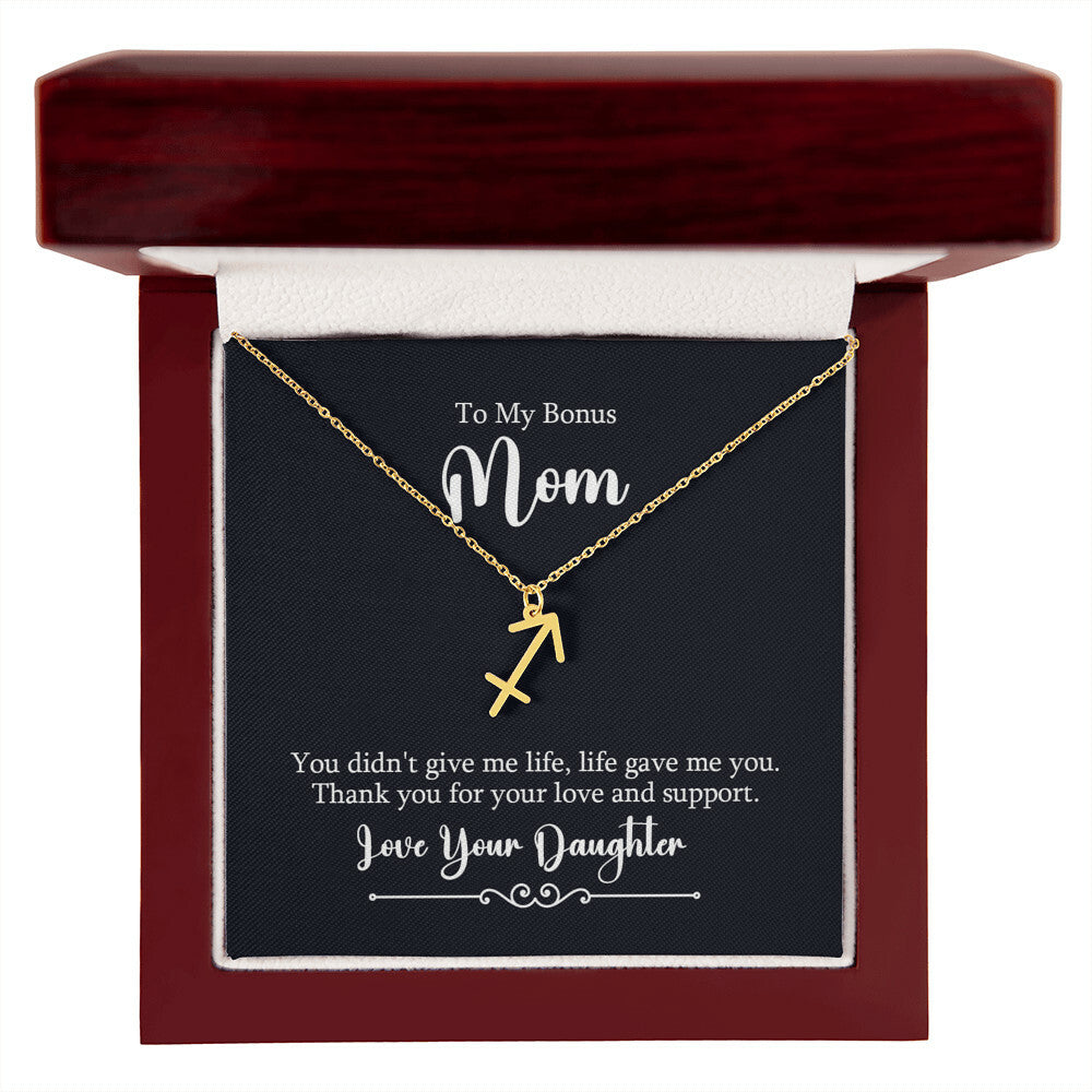 To My Bonus Mom Life Give Me You Zodiac Sign Necklace, Stainless Steel or 18K Gold Adjustable Chain-Express Your Love Gifts
